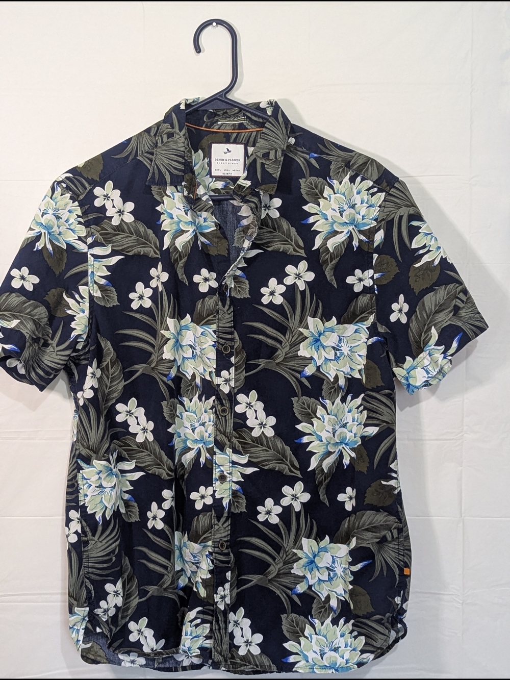 Denim & Flower Ricky Singh Hawaiian Shirt Men’s Large Slim Fit Floral Tropical